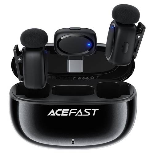 ميكروفون لاسلكي ACEFAST R2 مزدوج – مايك لافالير احترافي للجوال مع عزل ضوضاء وتسجيل واضح حتى 15 متر