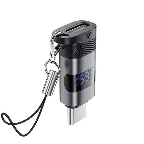 محول (وصلة) تايب سي (USB-C) إلى تايب سي (USB-C) معدني بشاشة رقمية LED لشحن فائق السرعة بقوة 100 واط موديل J9 من Acefast - رمادي معدني