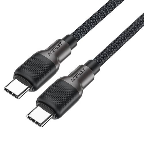كيبل شحن قماشي مبطن بالسيليكون Type-C إلى Type-C من سبائك الزنك بقوة 60 واط Acefast C10-03 - أسود
