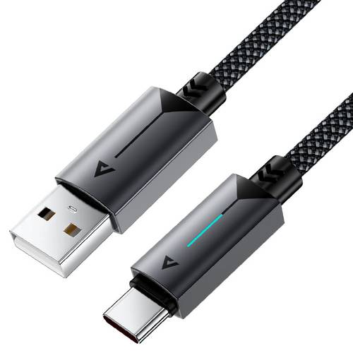 كيبل شحن ونقل بيانات يو اس بي (USB-A) إلى تايب سي (USB-C) قماشي مضفر مع مؤشر إضاءة LED وموصلات ألومنيوم بقوة 3 أمبير موديل C19-04 من Acefast - أسود
