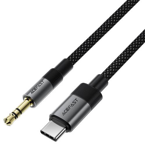 كيبل محول صوت تايب سي (USB-C) إلى 3.5 ملم (AUX) قماشي مضفر بجودة صوت Hi-Fi عالي الدقة موديل J11 من Acefast - أسود