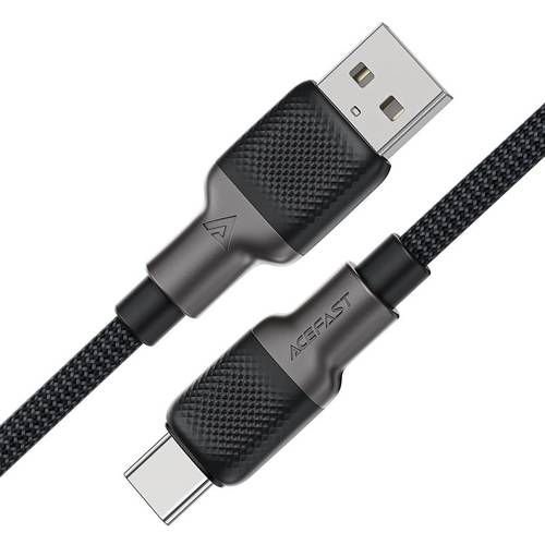 كيبل شحن قماشي مبطن بالسيليكون USB-A إلى Type-C من سبائك الزنك بقوة 3A من Acefast C10-04 - أسود