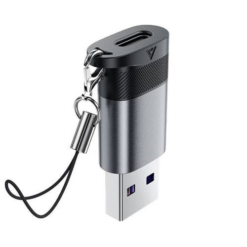 محول (وصلة) تايب سي (USB-C) إلى يو اس بي (USB-A) معدني للشحن بقوة 27 واط ونقل بيانات فائق السرعة 10Gbps موديل J8 من Acefast - رمادي معدني