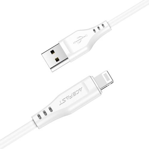 كيبل شحن للآيفون مرن (TPE) معتمد من آبل (MFi) USB-A إلى Lightning بقوة 2.4A Acefast C3-02 - أبيض