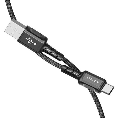 كيبل شحن ونقل بيانات قماشي فائق المتانة USB-A إلى Type-C بقوة 3A من Acefast C1-04 - أسود