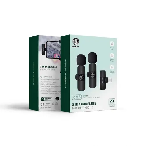 مايكروفون لاسلكي للجوال مزدوج  Green Lion 3in1