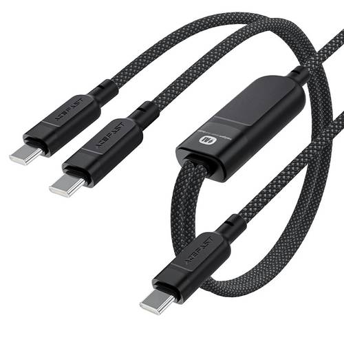 كيبل شحن ونقل بيانات قماشي مزدوج ذكي (2 في 1) Type-C إلى منفذين Type-C بقوة 100 واط Acefast C5-11 - أسود