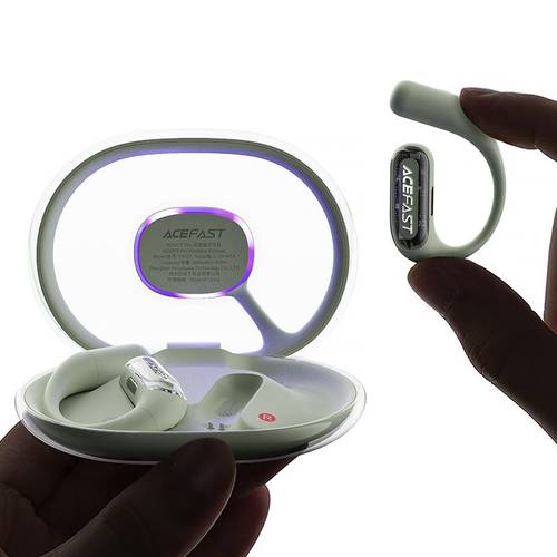 سماعات ACEFAST ACEFIT Pro اللاسلكية بتقنية OWS مع شاشة LED وعلبة شفافة – لون رمادي ثلجي (Rime Gray)