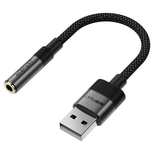 محول (وصلة) صوت يو اس بي (USB-A) إلى 3.5 ملم (أنثى) قماشي مضفر يدعم الميكروفون والمكالمات بجودة Hi-Fi موديل J13 من Acefast - أسود