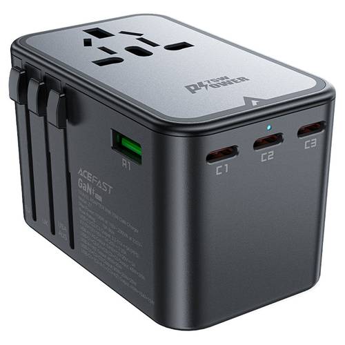 شاحن سفر عالمي GaN بقدرة 75W مع 3 منافذ USB-C و2 USB-A ومقبس كهربائي Z1-PD75W
