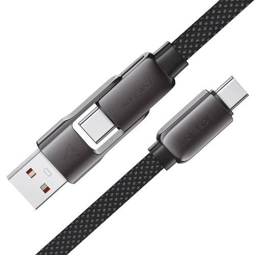 كيبل شحن ونقل بيانات 2 في 1 (USB-A/USB-C) إلى تايب سي (USB-C) قماشي مضفر مع موصلات سبائك الزنك بقوة 60 واط موديل C13-04 من Acefast - أسود