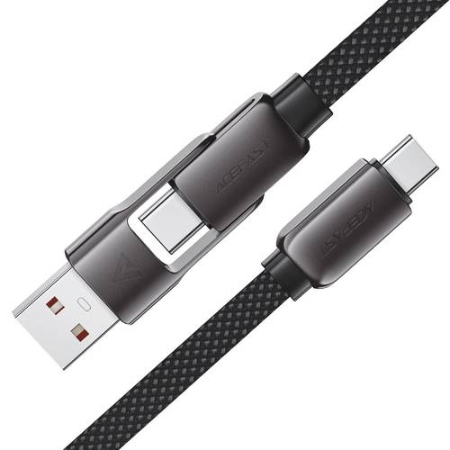 كيبل شحن قصير ونقل بيانات 2 في 1 (USB-A/USB-C) إلى تايب سي (USB-C) قماشي مضفر مع موصلات زنك بقوة 60 واط موديل C13-05 من Acefast - أسود