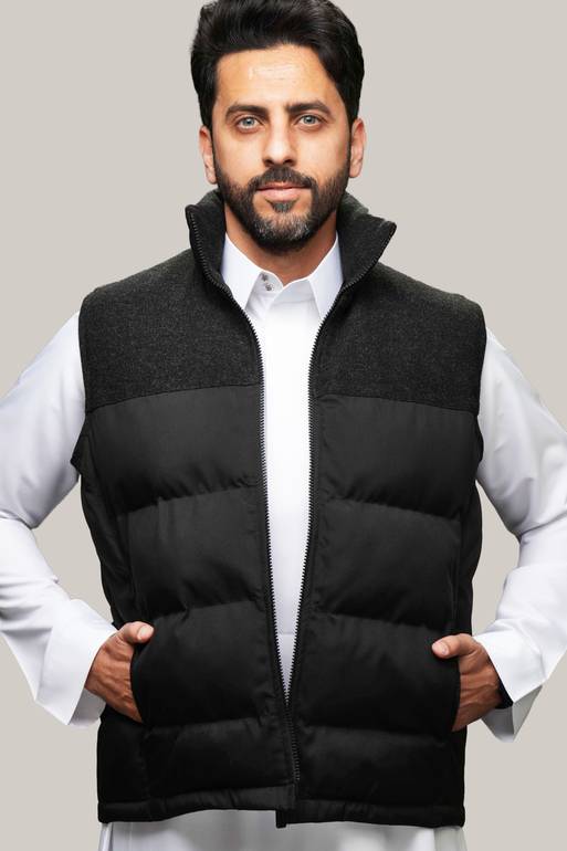 سديرية ويندبروف جوخ + قطن بلون أسود W114
