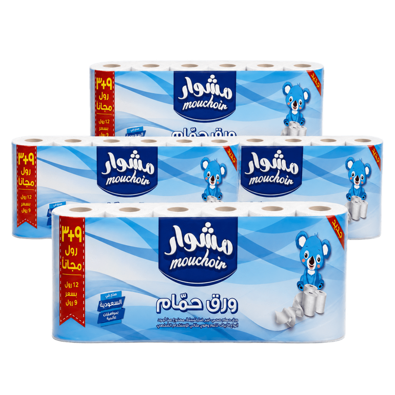 ورق حمام - 12 رول (9+3 مجاناً) × 4 شدّات