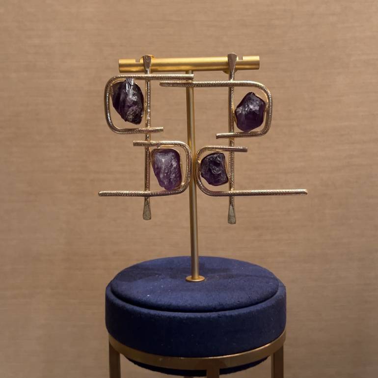 purple stone earrings -#116