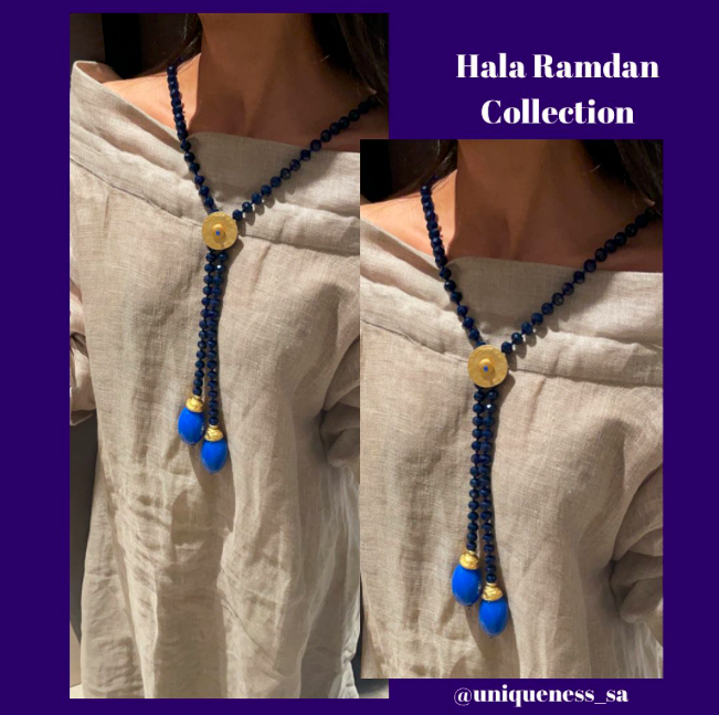 Blue stone chain with golden touch 
