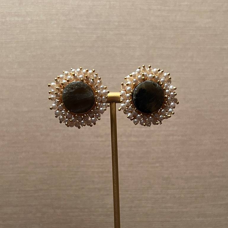 dark stone pearl earrings - #20