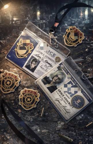 Leon Kennedy & Grace Ashcroft ID Card + RPD Badge | Resident Evil Collectible