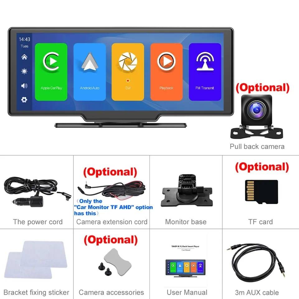 Podofo سيارة مرآة تسجيل الفيديو Carplay و أندرويد السيارات اتصال لاسلكي لتحديد المواقع والملاحة لوحة القيادة DVR AI صوت