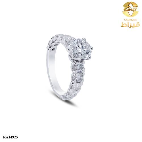خاتم  ذهب ابيض مع الماس زراعي عيار 18
