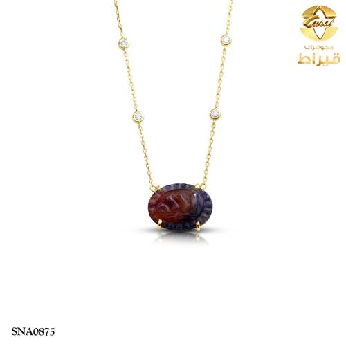 عقد فضة مع عقيق و موسانايت عيار 925