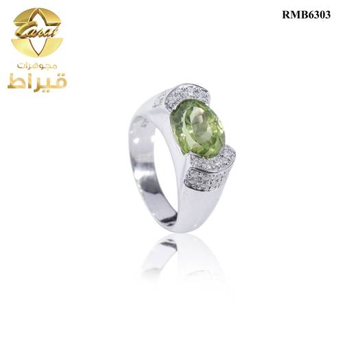 خاتم فضة مع موسانايت و زبرجد عيار 925