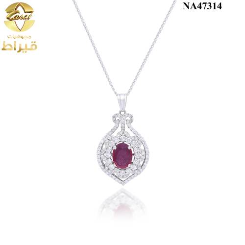 عقد ذهب ابيض مع الماس و ياقوت عيار 18