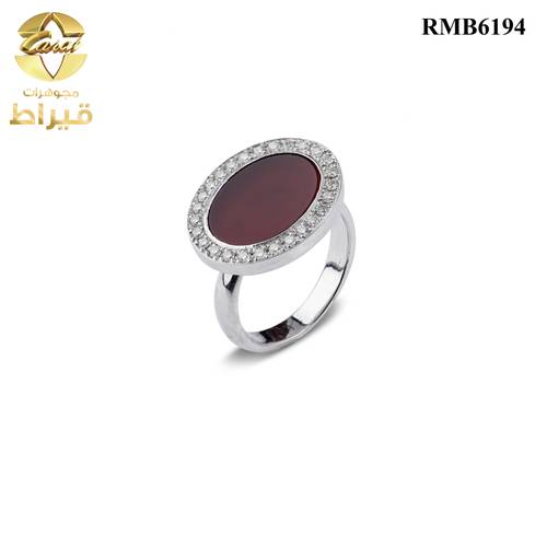خاتم رجالي من فضة 925 مع عقيق و موسانايت