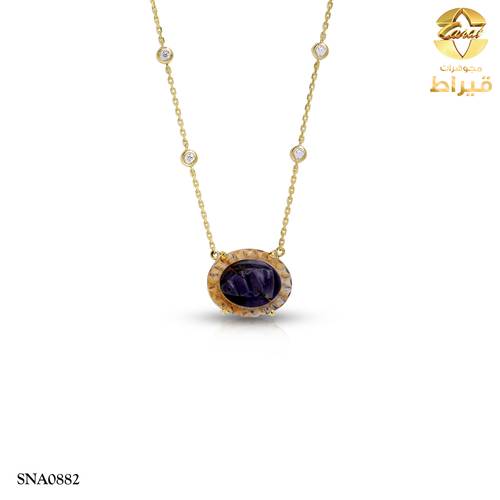  عقد فضة مع عقيق و موسانايت عيار 925