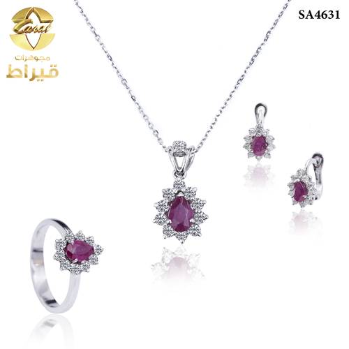  نصف طقم ذهب ابيض مع الماس عيار 18