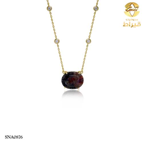 عقد فضة مع عقيق و موسانايت عيار 925