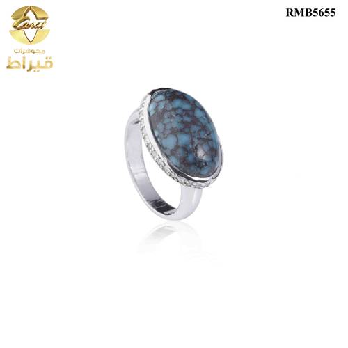 خاتم فضة مع الماس  و فيروز عيار 925