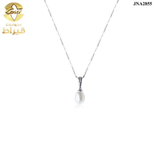   عقد ذهب ابيض مع الماس و لولو عيار 18