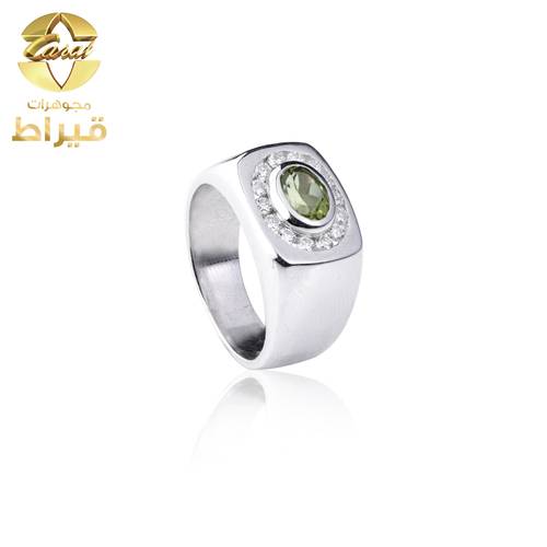 خاتم فضة مع موسانايت و زبرجد عيار 925