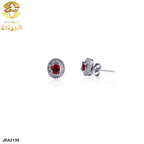 حلق ذهب ابيض مع الماس و ياقوت عيار 18