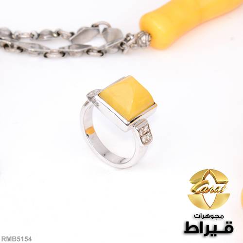 خاتم فضة مع الماس و كهرمان عيار 925