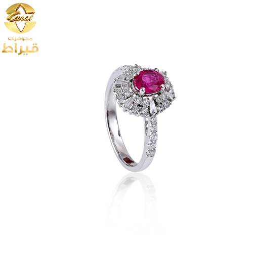  خاتم ذهب ابيض مع الماس و ياقوت عيار 18