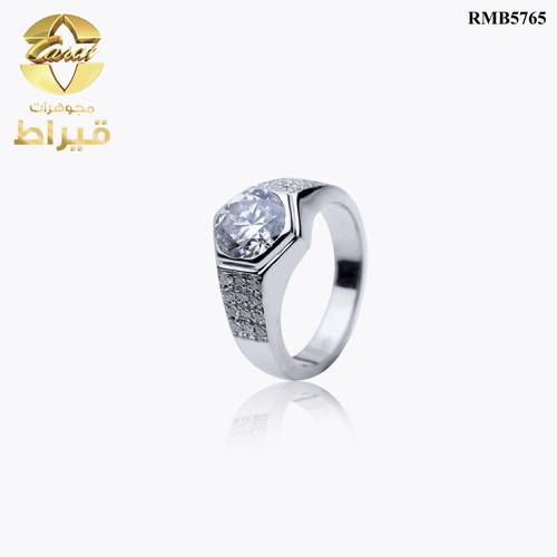 خاتم فضة مع الماس الابيض و موسانايت عيار 925