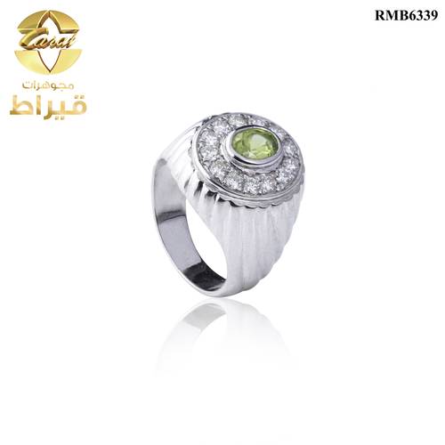  خاتم فضة مع موسانايت و زبرجد عيار 925