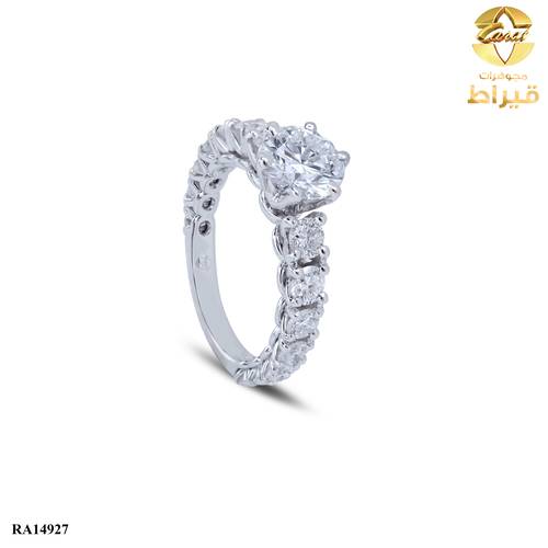 خاتم  ذهب ابيض مع الماس زراعي عيار 18