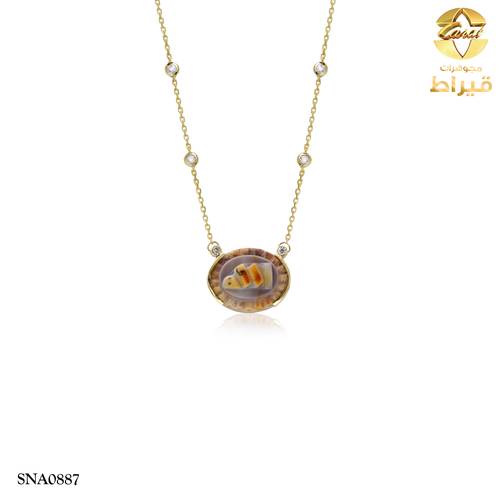   عقد فضة مع عقيق و موسانايت عيار 925