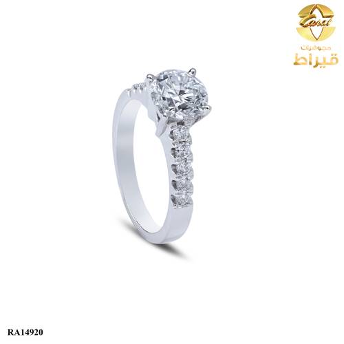 خاتم  ذهب ابيض مع الماس زراعي عيار 18