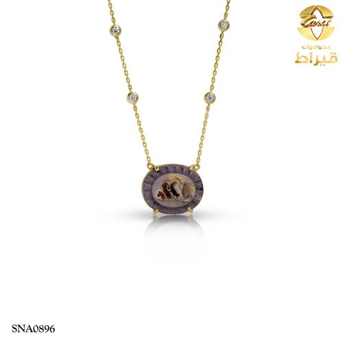 عقد فضة مع عقيق و موسانايت عيار 925