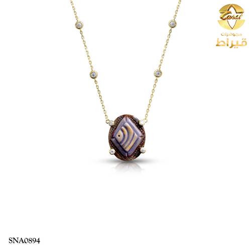  عقد فضة مع عقيق و موسانايت عيار 925