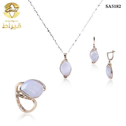  نصف طقم ذهب ابيض مع الماس عيار 18