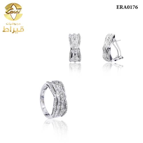  حلق وخاتم الماس وذهب ابيض عيار 18