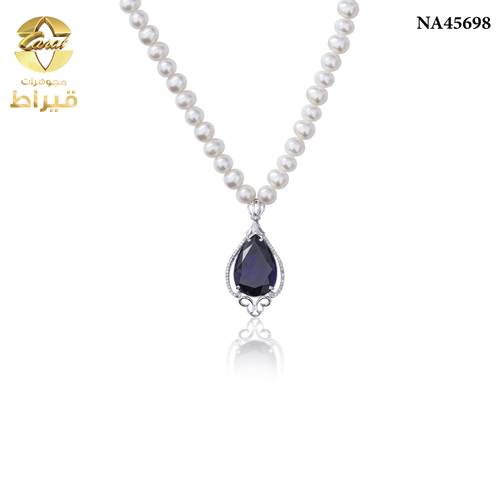 عقد لؤلؤ زراعي مع الماس و ذهب ابيض عيار 18
