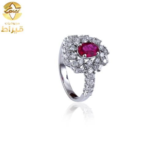  خاتم ذهب ابيض مع الماس و ياقوت عيار 18