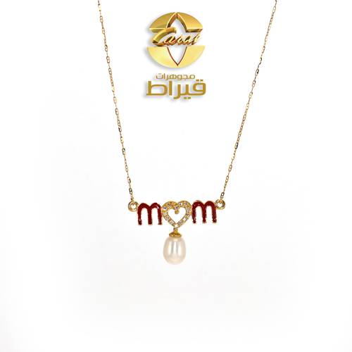 عقد ذهب مع الماس و لولو زراعي عيار 18
