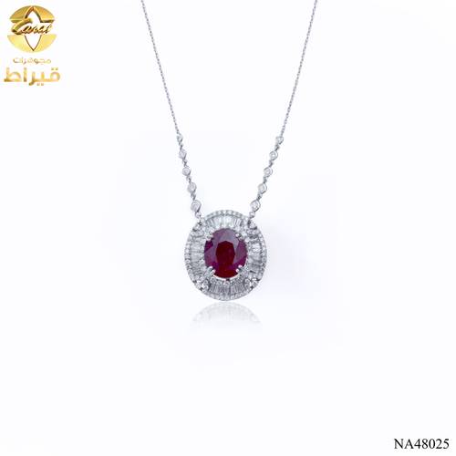 عقد ذهب ابيض مع الماس و ياقوت عيار 18